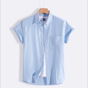 SHEIN Casual Button Up Shirt - Baby Blue